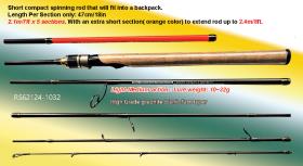 Compact hiker spinning rod very short close length 18 in extendable to 2.1m/7ft-5sectons